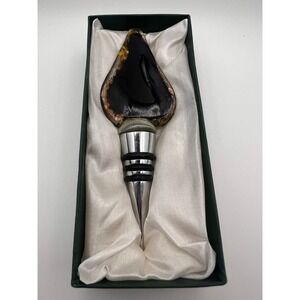 Art Glass Wine Bottle Stopper Black Amber Copper Aventurine Swirl Chrome Base